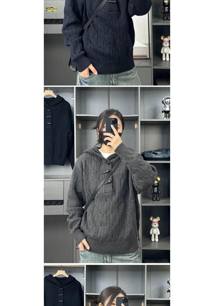 Women's Retro Hooded Cable Knit Cardigan - Cozy, Loose-Fit, Versatile Sweater for Autumn/Winter