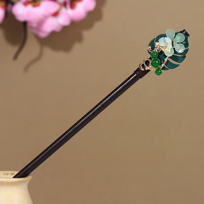 Elegant Ancient Style Chinese Hair Stick Wooden with Tassel Flower Hair Forks Handmade VIntage Hairpin for Hanfu Party