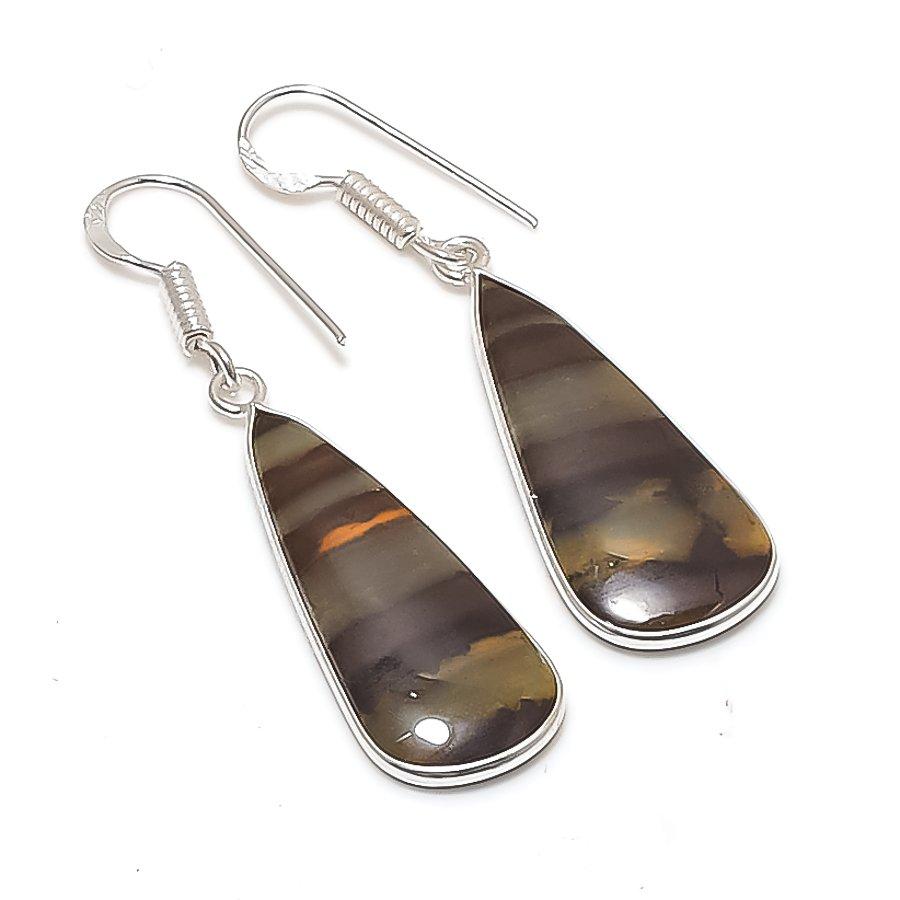 Натуральный Пикассо Джаспер Драгоценный Камень 925 Стерлинговое Серебро Ювелирное Изделие Серьга 1.85  AE-12265