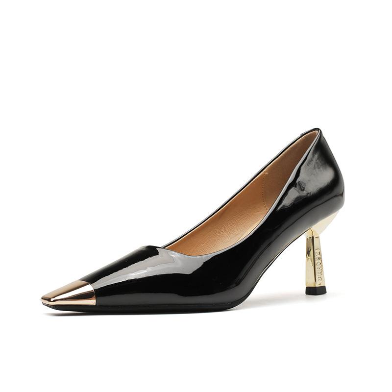 7169-1 Professional Stiletto Shoes Temperament Commuting Fashion Metal Head Social Women's Shoes Intellectual Elegance Patent Leather Shoes