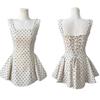 Korean-Style Polka Dot Square Neck Summer Dress with Tie-Up Patchwork