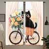 2pcs Whimsical Cat Riding Bicycle Abstract Art Curtains - Rod Pocket Design   Semi-Transparent Polyester Drapes with Floral Accen
