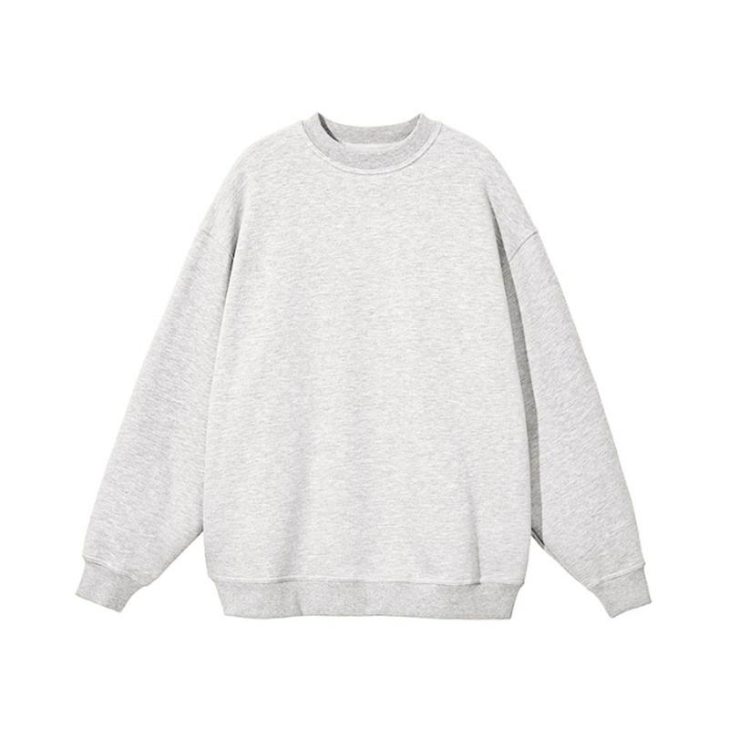 Men's Grey Fleece-Lined Crewneck Sweatshirt: 2025 Spring/Autumn, Long Sleeve, Loose Fit, Casual Plus Size
