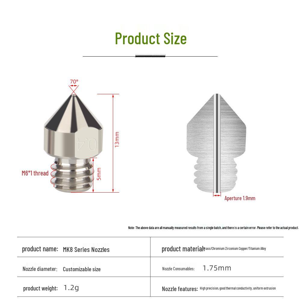 High-Flow MK8 Nozzle: 3D Printing Brass & Titanium Alloy, Hardened Steel, 1.75mm Print Head Accessory.