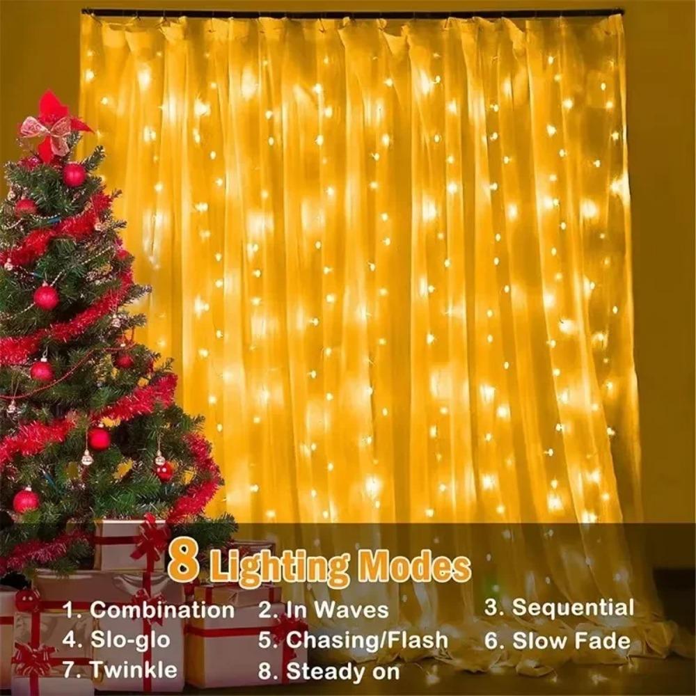 3M Solar Curtain Lights Fairy Garland String Lights 8 Modes Outdoor Waterproof Decorative Lights for Fairy Christmas House Garden