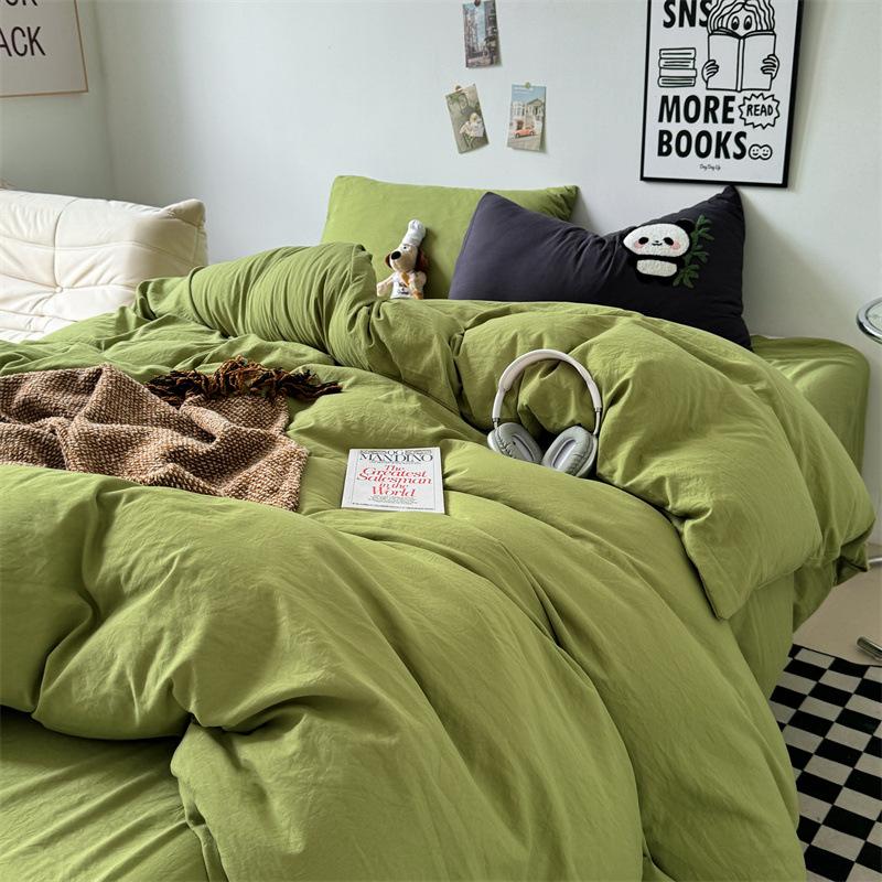 Cotton 4pcs set can sleep naked, super soft pure cotton quilt cover, student dormitory three-piece set, bed sheet, bed hat
