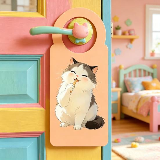 Cute Cat Door Knob Hanger Sign Cartoon Cat Acrylic Hanging Plaque for Office Dorm Bedroom Hotel Meeting