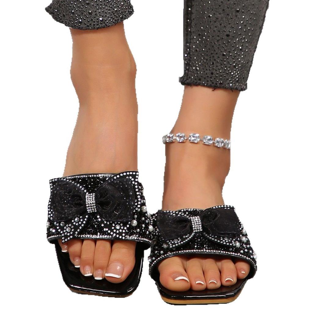 Summer Fairy Style Pearl Bow Versatile Flat Flip-flops for Women In Flip-flops