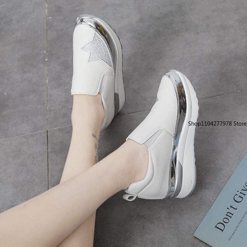 Fashion New Sneakers Women's Rhinestone Star Pattern Platform Muffin Loafers Silver Platform Shoes Woman Slip on Shoes Zapatos De Mujer