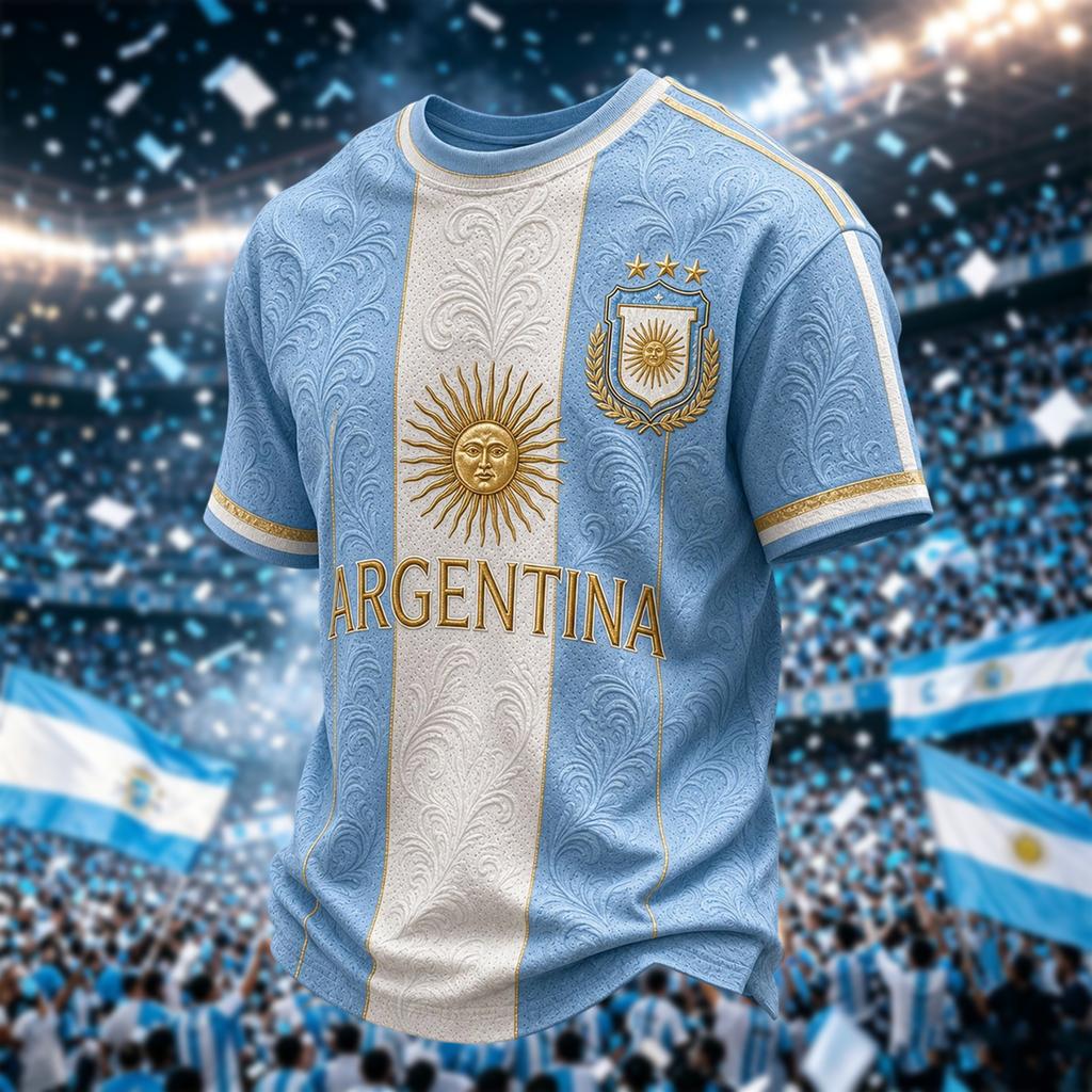 Argentina Men's Casual Printed Neck Short Sleeve T-Shirt Lightweight Breathable Summer Top