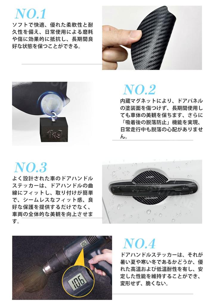 SUVVNE Magnetic Door Handle Protectors for Land Cruiser Easy TPU Carbon Fiber Door Knob Door Handle Protection Car Japanese Instruction Manual Set of