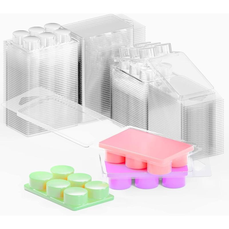 50pcs Wax Melt Molds with 6 Circle Cavity Clear Plastic Wax Melt Clamshell Wickless Wax Melt Candles Essential Oil Packaging Box