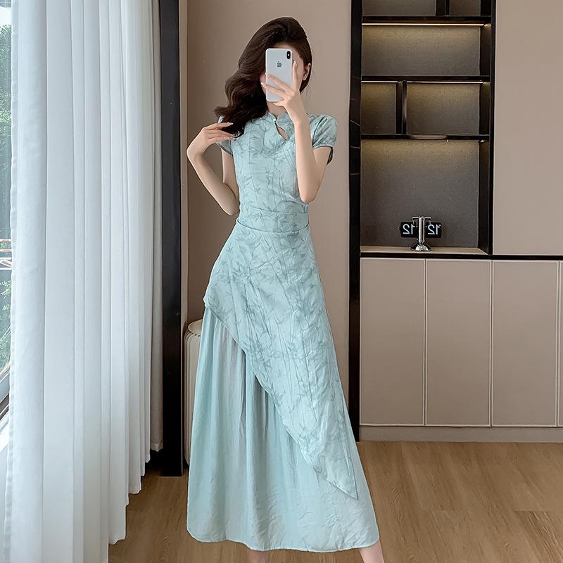 

Women s Summer 2024 Zen Style Bamboo Print Waist-Slimming Dress Medium