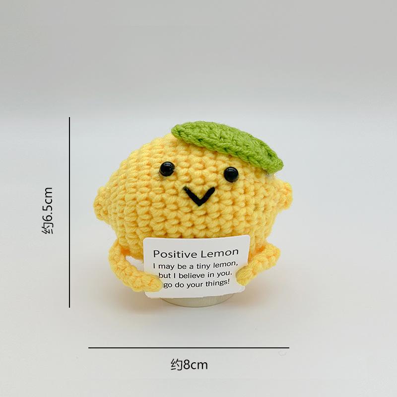 Cute Handmade Knitted Positive Lemon Fruit Doll With Card Home Room Decoration Funny Wool Crochet Lemon Desktop Ornament Gifts