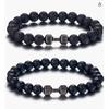 Black Matte Volcanic Stone & Alloy Dumbbell Energy Bracelet