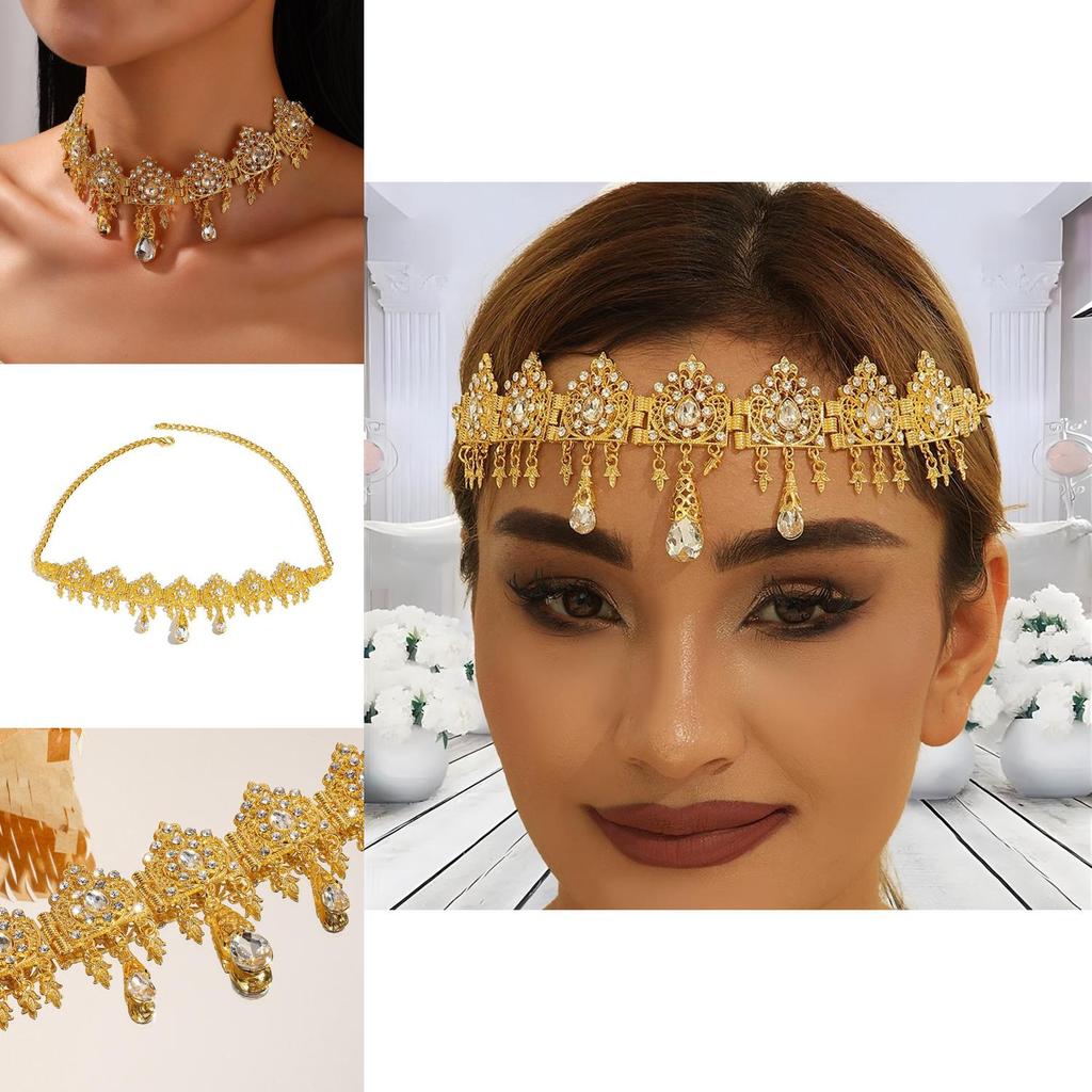 Luxury Gold Alloy Wedding Headband With Simulation Crystal Waterdrop Dangle For Brides And Celebrations
