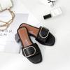 Pantoufles d'été en cuir à bout carré pour femmes, tongs plates de styliste, sandales de luxe, chaussures pour femmes