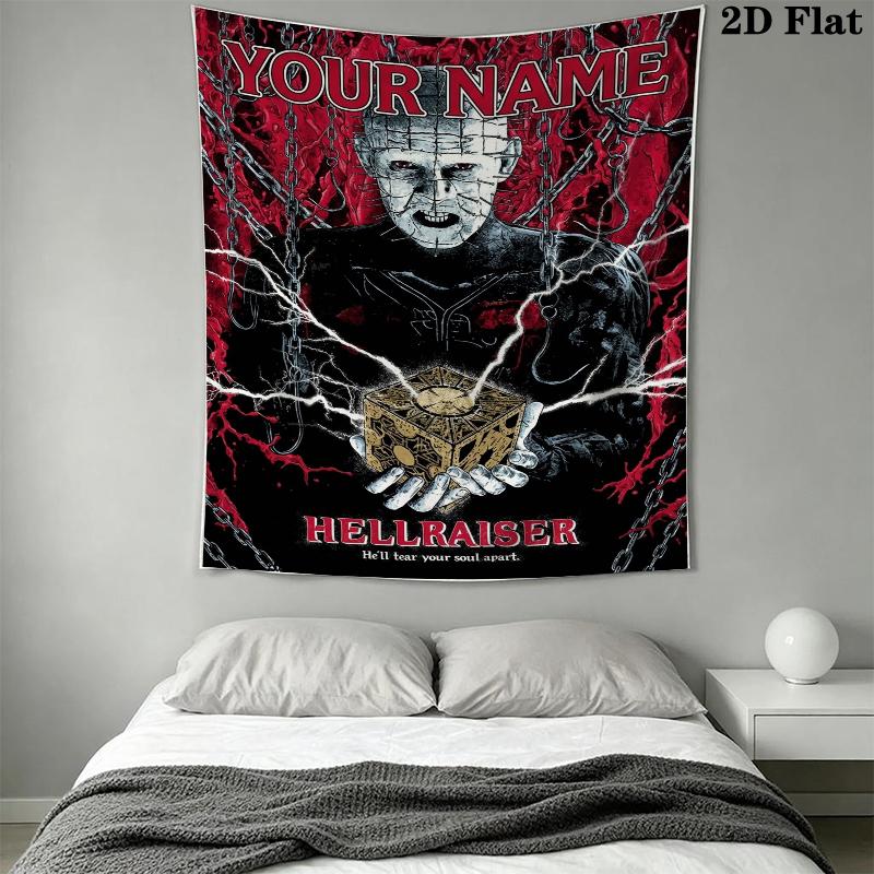 Custom Name Hellraiser Wall Tapestry Aesthetic Wall Hanging Printed Fabric Blanket Decorative Tapestries for Bedroom Living Room Home Decor