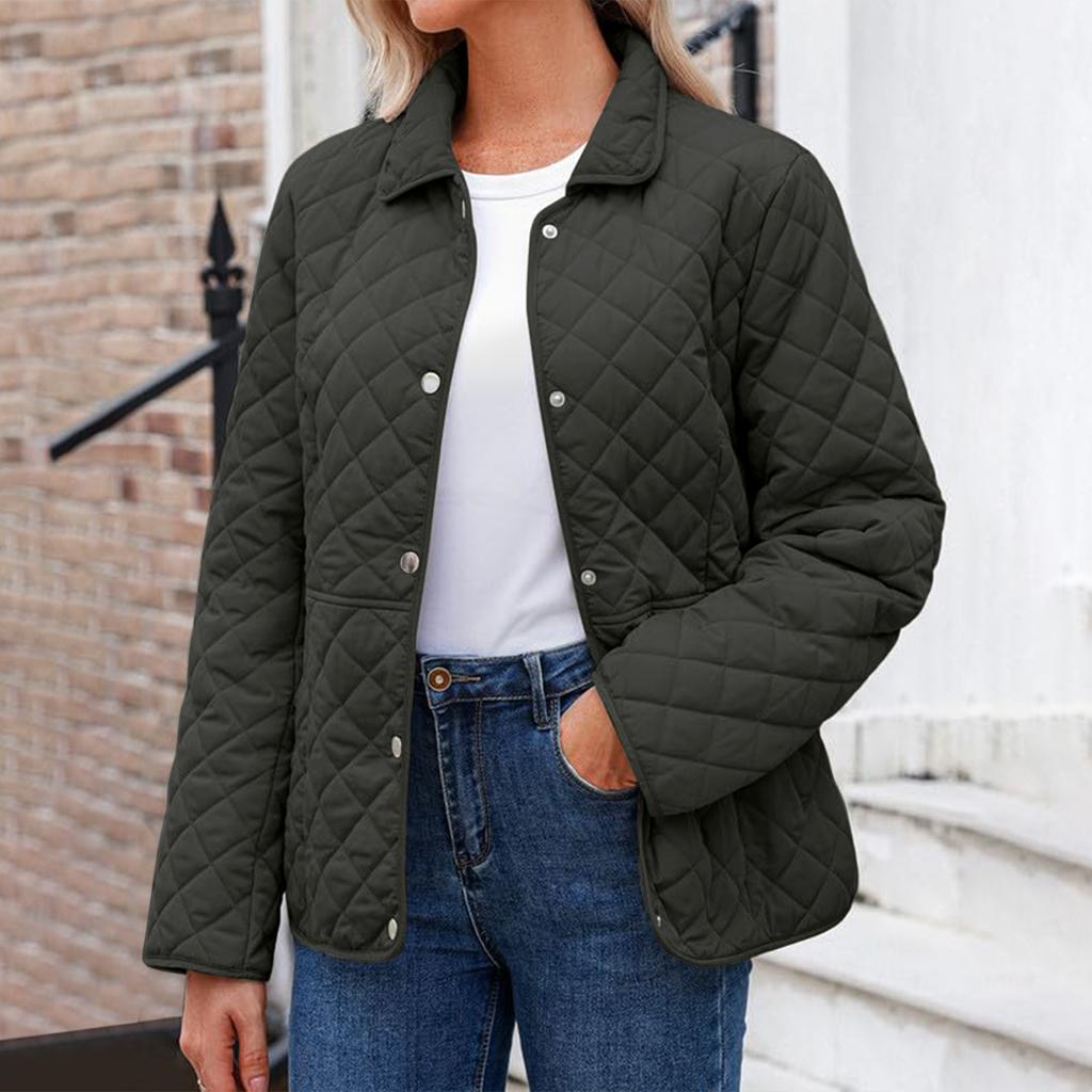 Dame Mote Ensfarget Langermet Knappelomme Casual Lett Bomullsjakke