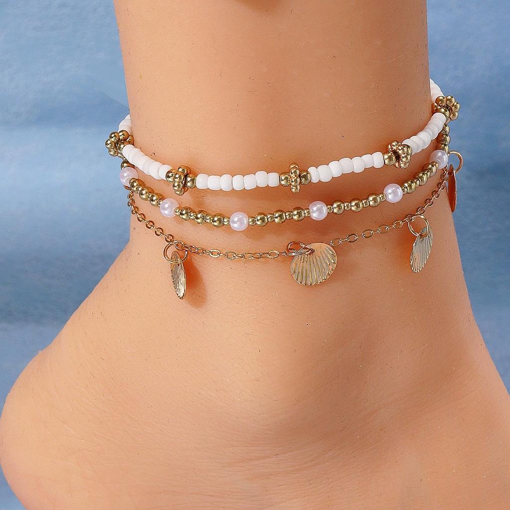 New Ankle Chain, Shell, Small Starfish, Turtle, Rice Bead, Irregular Turquoise Bead, Seaside Vacation Style Foot Accessory