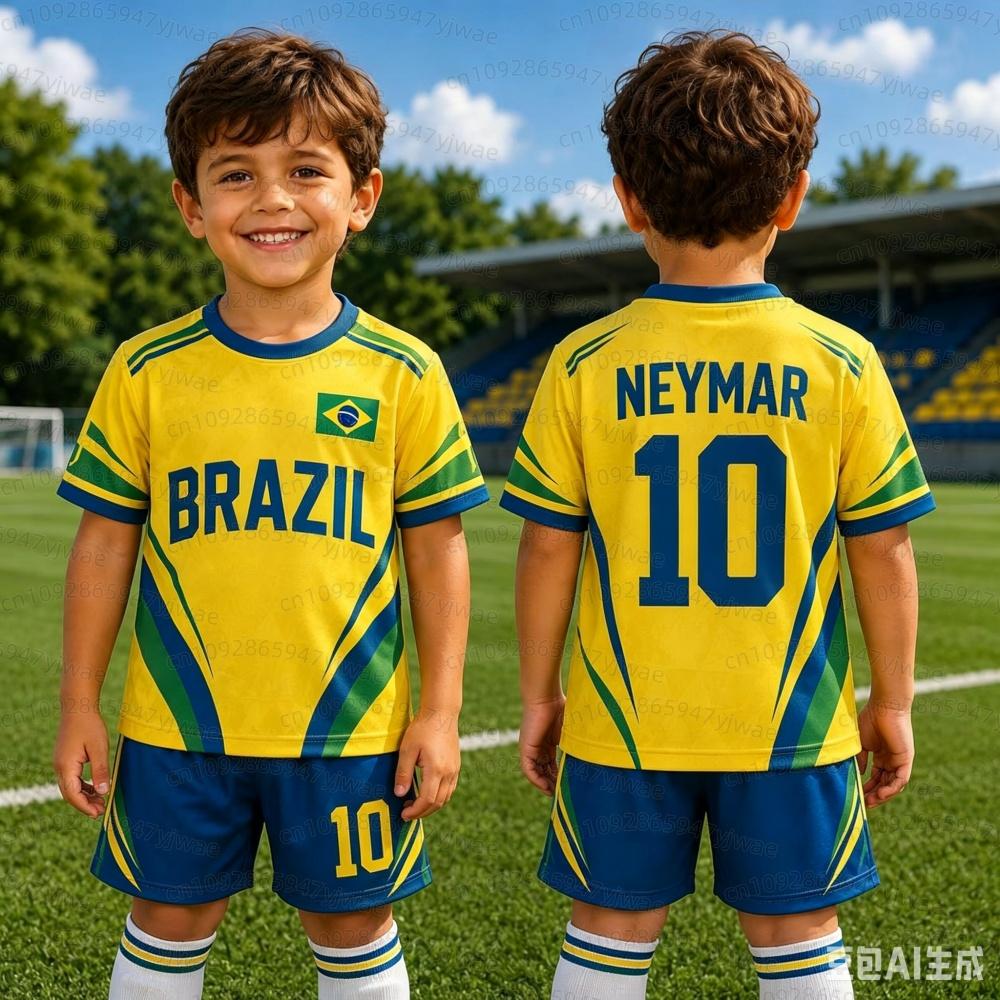 2026 Garçon FILLE Neymar N°10 Maillot de Football T-shirt Short Ensemble Femme Homme Fans BRÉSIL Enfants Ensemble T-shirt Short Survêtement Ensemble 2 Pièces
