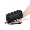 Women Genuine Leather Long Wristlet Clutch Purse 2 Layer Zipper Easy To Clean Phone Cash Bag for Mom Daily Use