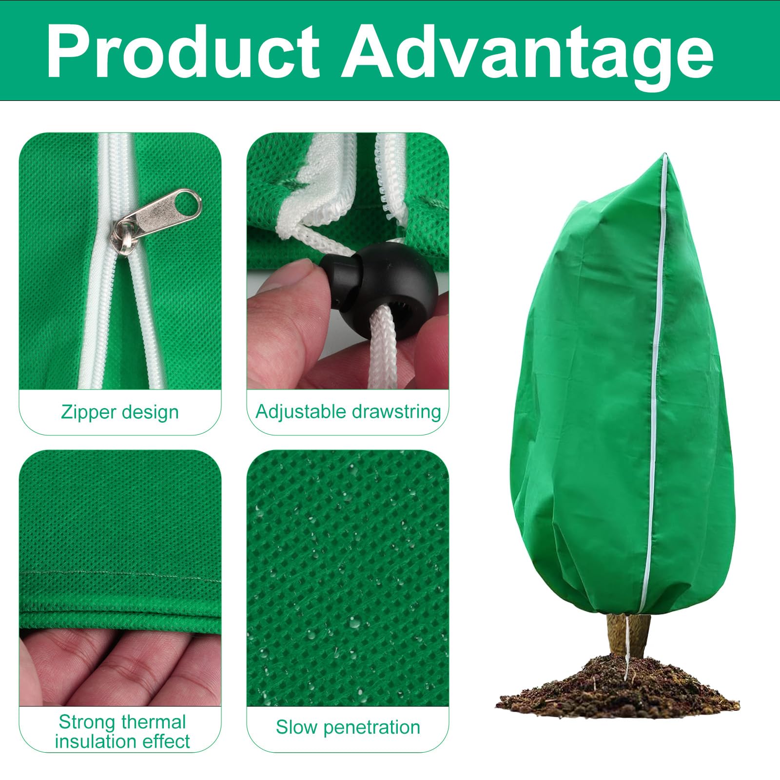 

2-Pack 80cm Winter Plant Covers - Frost Protection Bags for Outdoor Pots зелёный