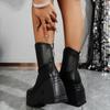 Thick Heeled Round Toe Back Zipper Horse Women Plus Size European American Thick Soled British High-Heeled Short Boots