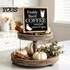 Decorative Signs with Metal Stands Halloween Coffee Bar Wooden Sign Iron Display Stand for Corner Kitchen Station Accessories Tabletop Decor,