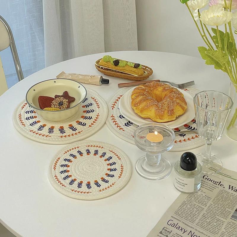 Simple Rural Style Coaster Cotton Rope Table Mat Cotton Thread Weaving Simple Fabric Dining Mat Dish Mat Thermal Insulation Mat