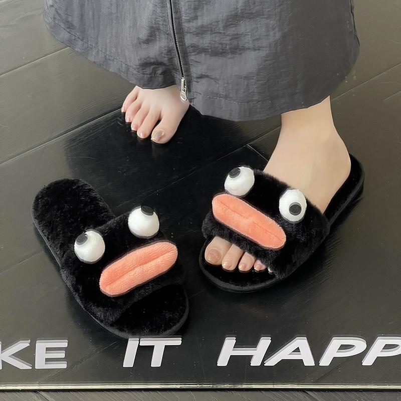 Модные зимние женские теплые и пушистые домашние тапочки из мультяшного хлопка с пушистым — фото 5