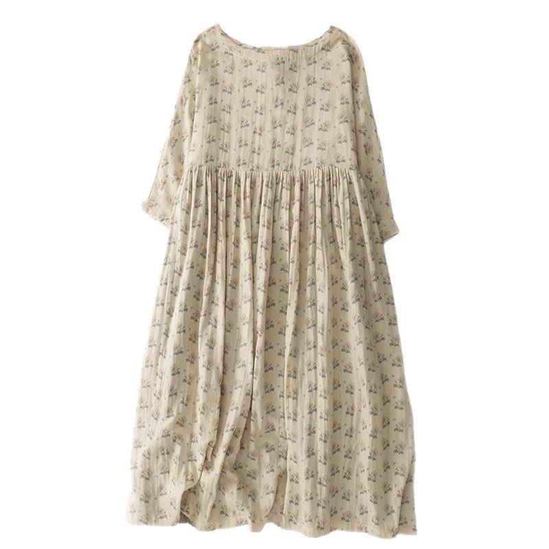Spring/Summer 2026 Elegant Floral Tie-Up Round Neck Pullover Dress