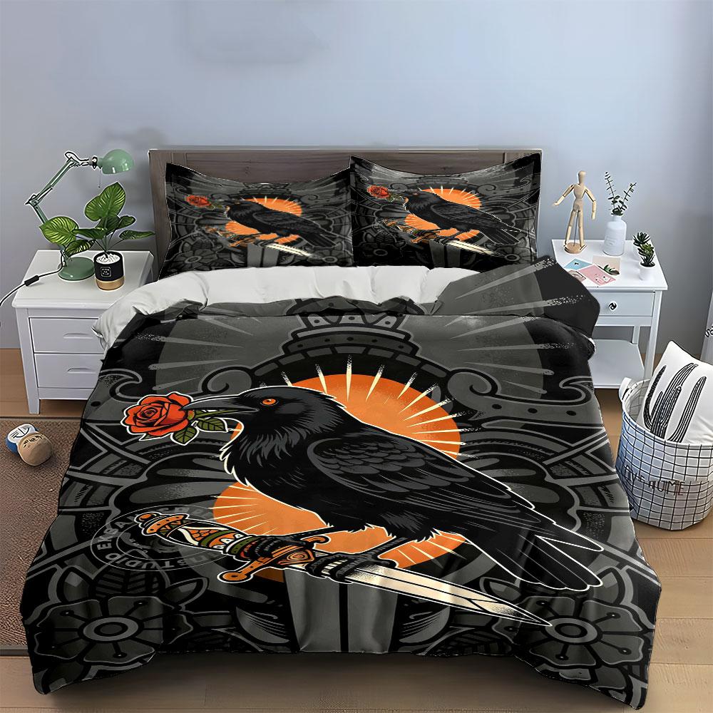 Black bird, rose, sword. Bedding sets Duvet cover sets Duvet covers Pillowcases(1 * Duvet Cover 2 * Pillowcases without duvet insert)