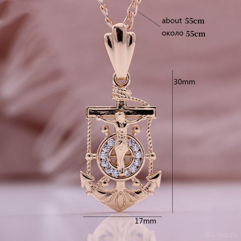 Fashion Hollowed Out Creative Boat Anchor Pendant Necklace Artificial Zircon Rose Gold Color Italian Craft Retro Style Necklace