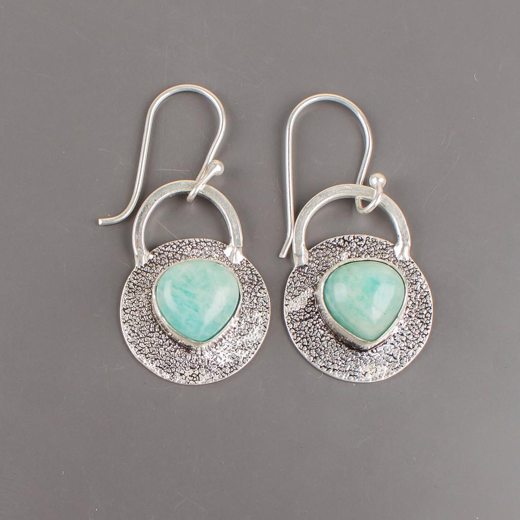 Natürlicher Amazonit Edelstein 925 Sterling Silber Handgefertigte Hängeohrringe 1,30" EE-63-31