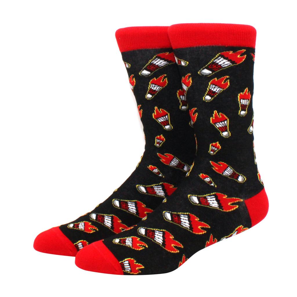 1 Pair Men's Fun Hip Hop Skateboard Beer Happy Art Print Mid Socks, EU38-46