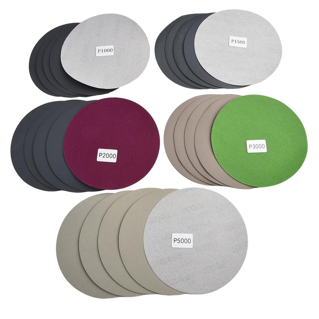 Disc Sandpaper Durability Extend Life For 5 Inch Polishing Pad No Creases 1000/1500/2000/3000/5000 Grit 25 Pcs