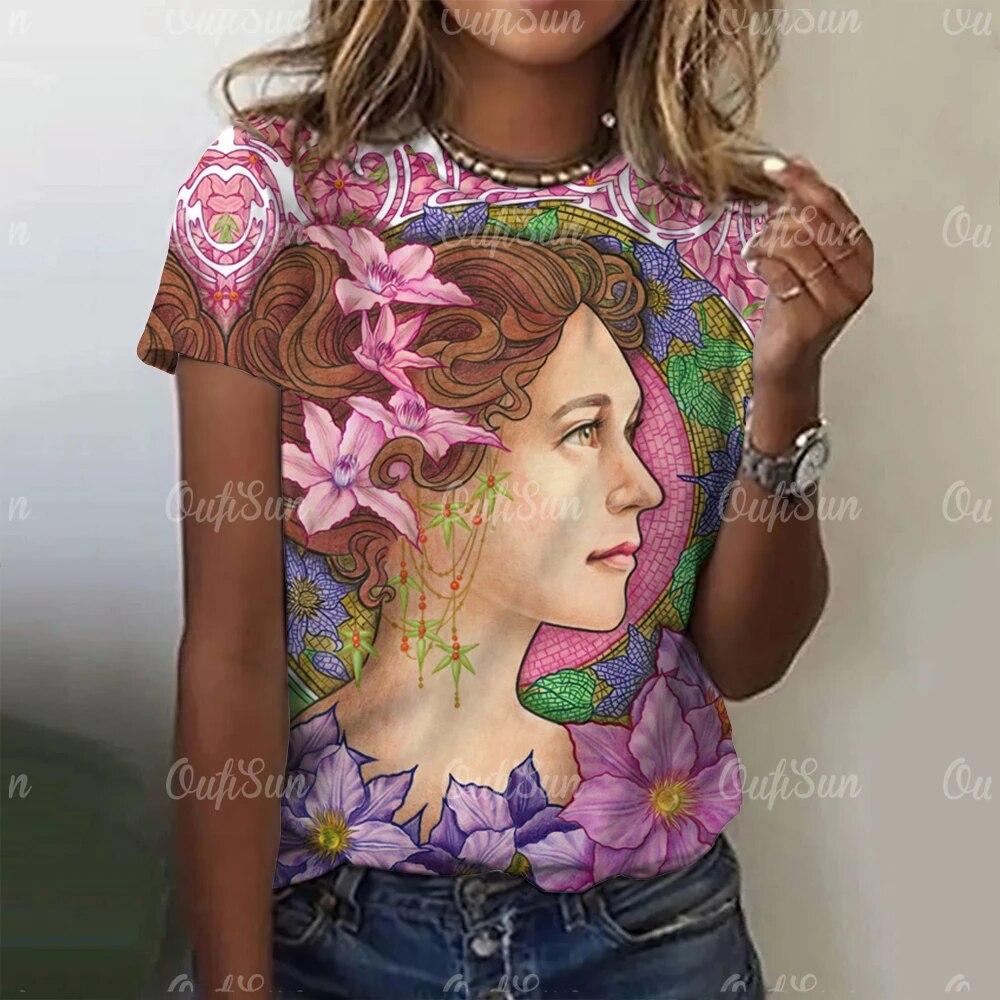

Beauty Print T-Shirts For Women Harajuku Fashion Short Sleeve Tops Tee 2023 Vintage Oversized Tshirts Female Designer Clothes
