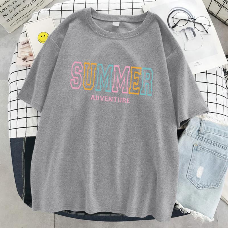 Summer Adventure Letter Graphic Women T Shirts Breathable Summer T-Shirt Street Soft Tees Clothing O-Neck Cotton Short Sleeve