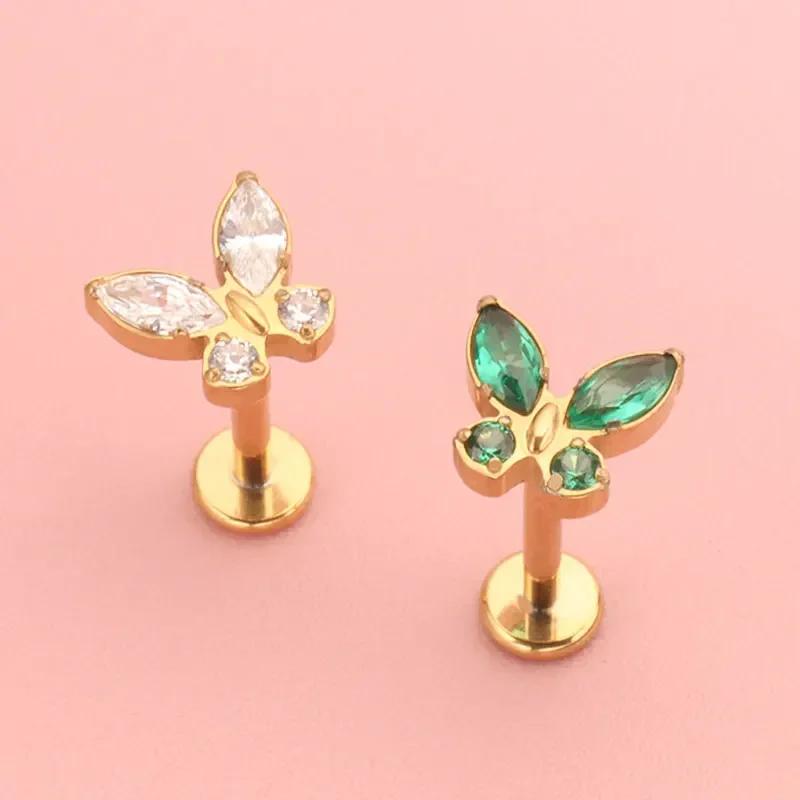 Titane G23 16G Labret Piercing Stud Lèvre Tragus Boucle d'Oreille Stud Oreille Zircon Papillon Cartilage Helix Medusa Monroe Bijoux de Corps