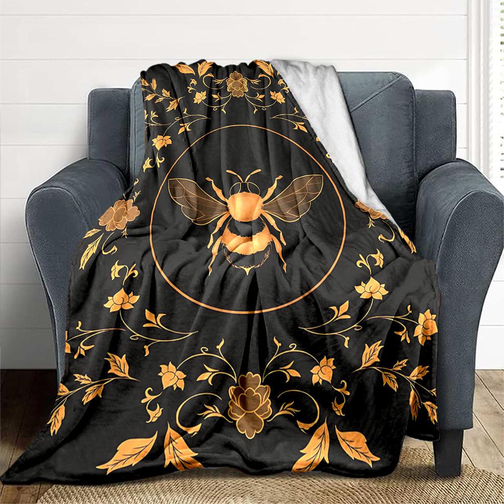 1pc Bee Floral Blanket, Lightweight Flannel Throw Blanket for Sofa, Bed, Travel, Camping, Living Room, Office, Couch, Chair, and Bed