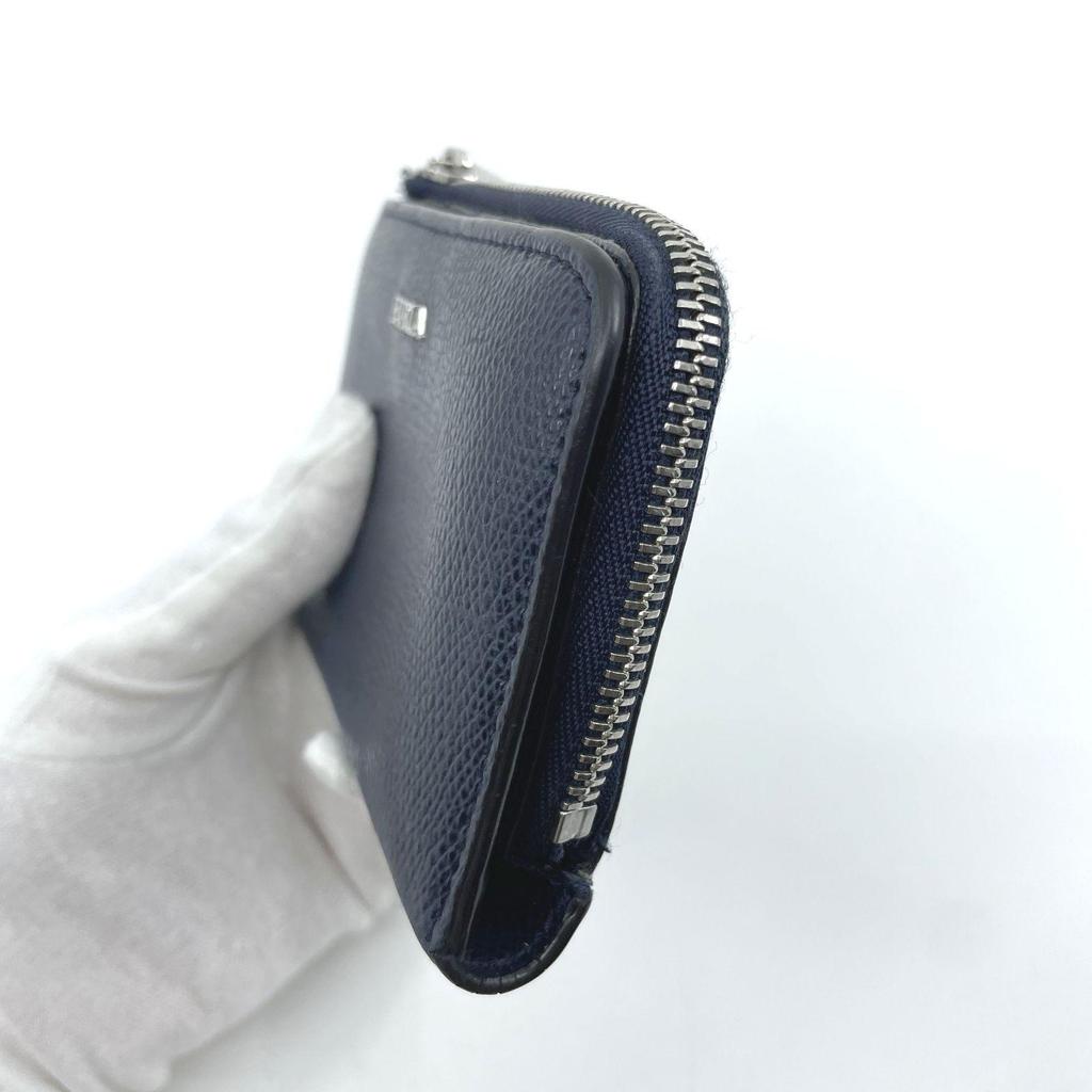 Used FURLA bi-fold card case coin case navy dark blue leather