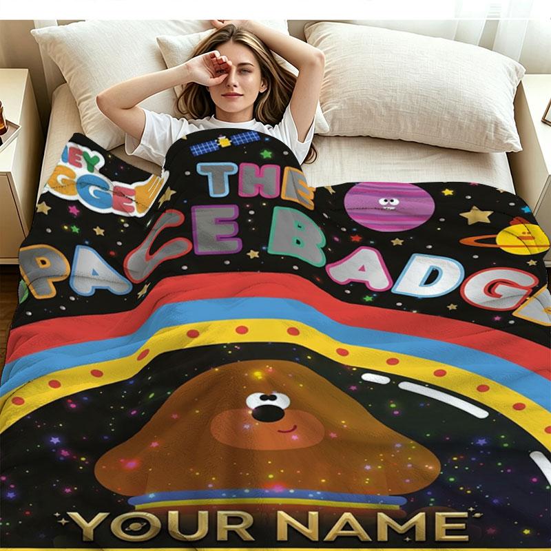 1PC Hey Duggee Custom Name Patterned Flannel Blanket Suitable For All Seasons for Home Decor Warmth and Comfort Gifts Holiday Present