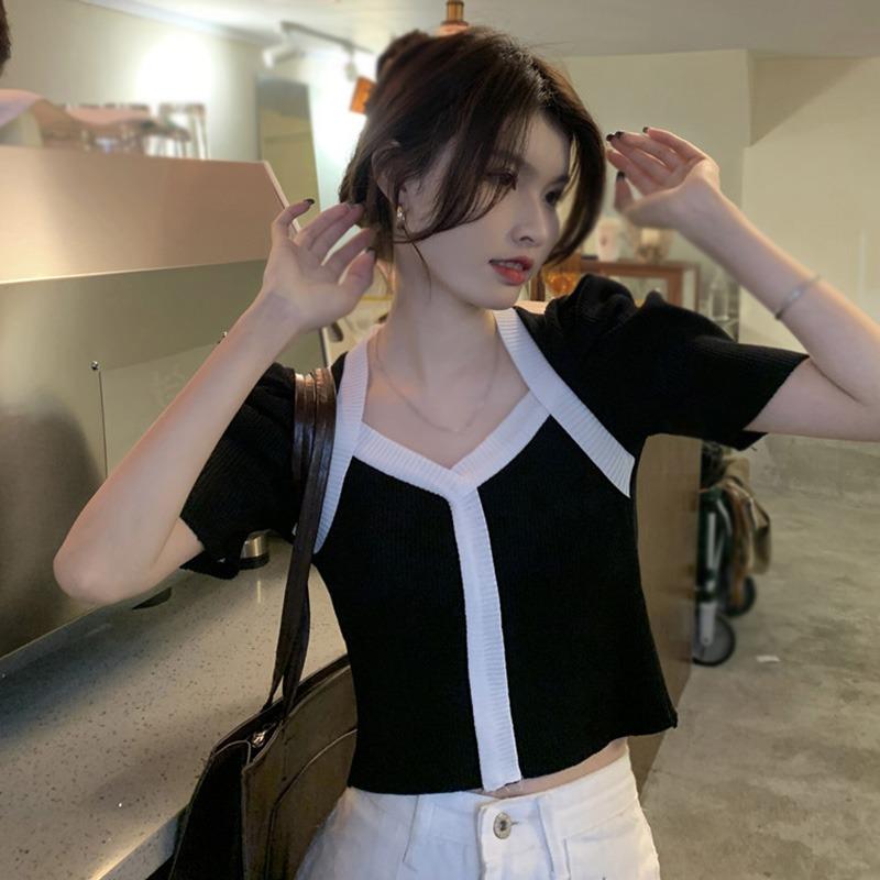 

Женский укороченный топ контрастного цвета, тонкий повседневный трикотаж без рукавов, летний One Size