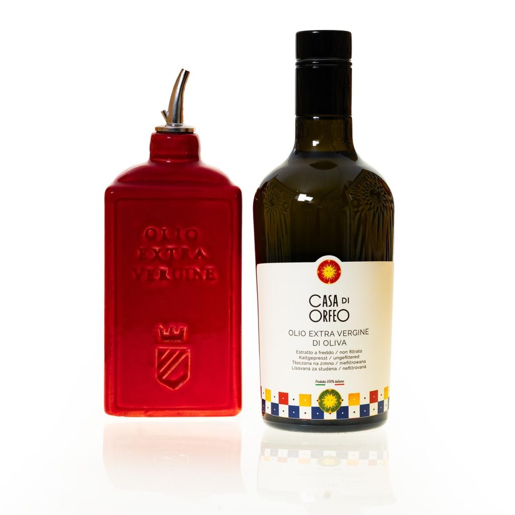 Italian Gift - Evo Olive Oil + Oliera Lattina Rosso 300