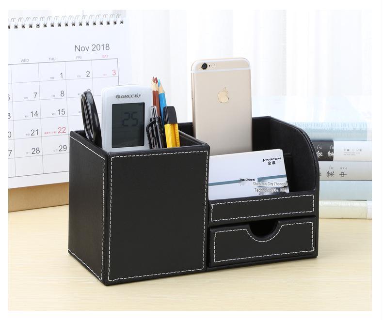 Luxuriöser Leder-Stiftehalter mit Schublade - Stilvolle Schreibtischaufbewahrung für Schüler und Büro.