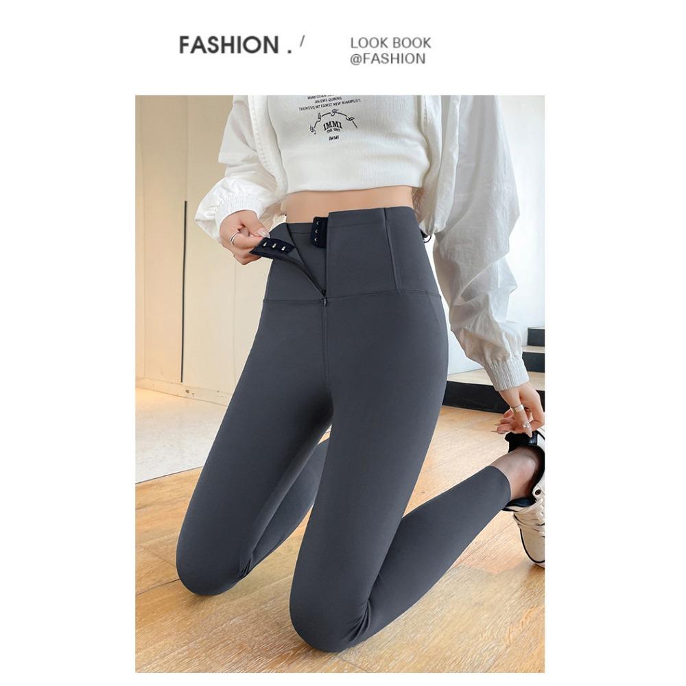 Women Zipper Tummy Control Shark Pants, Fleece Lined High Waist Butt Lifting Skinny Leggings for Autumn Winter Outdoor Wear