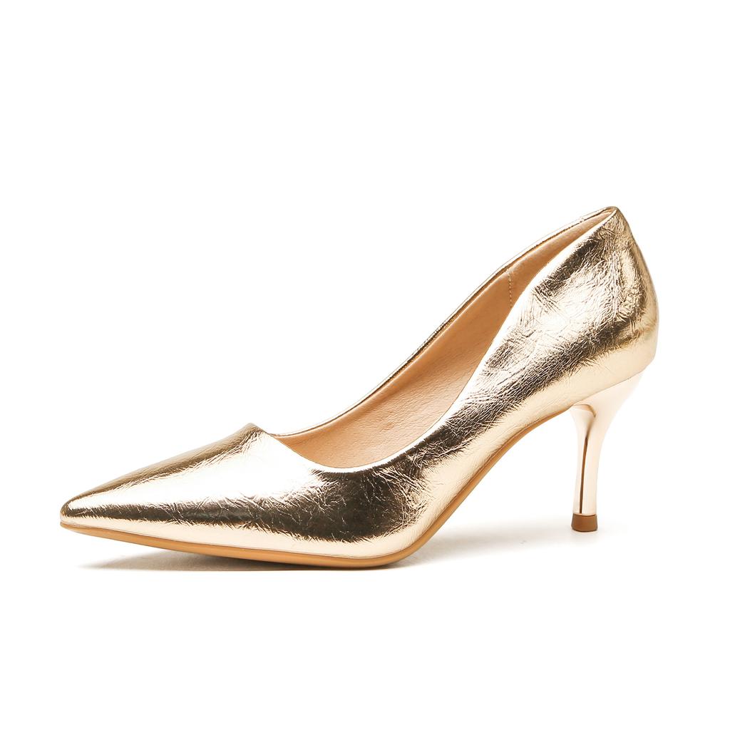 Silberne High Heels Damen Stiletto neuer Rock Temperament weiches Leder gold spitz nicht müde Füße vielseitig Brautjungfer Schuhe