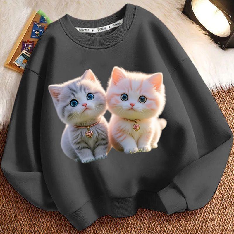 Cute Little Cat Hoodie for Children, Long-sleeved Loose Coat for Boys and Girls in Spring and Autumn