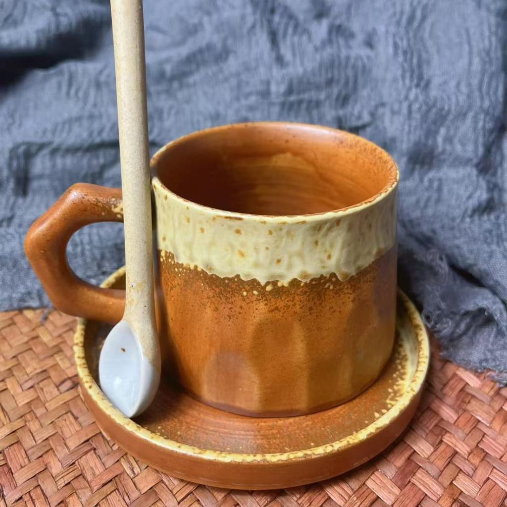 Vintage Ceramic Coffee Cup and Saucer Set Kiln Turner Craftsmanship Mug Stoneware Mug Home Restaurant Water Cup